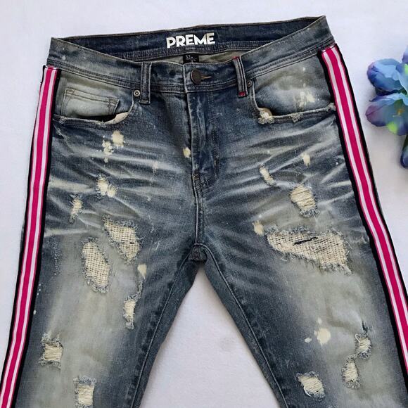Preme NWOT Distressed Medium Wash Skinny Jeans Men 32 - Picture 3 of 9